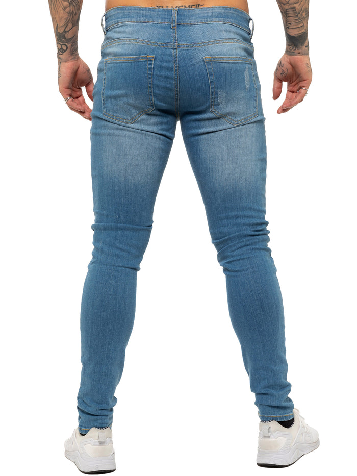 EZ383 Mens Super Skinny Stretch Ripped Jeans | Enzo Designer Menswear ENZO RAWDENIM