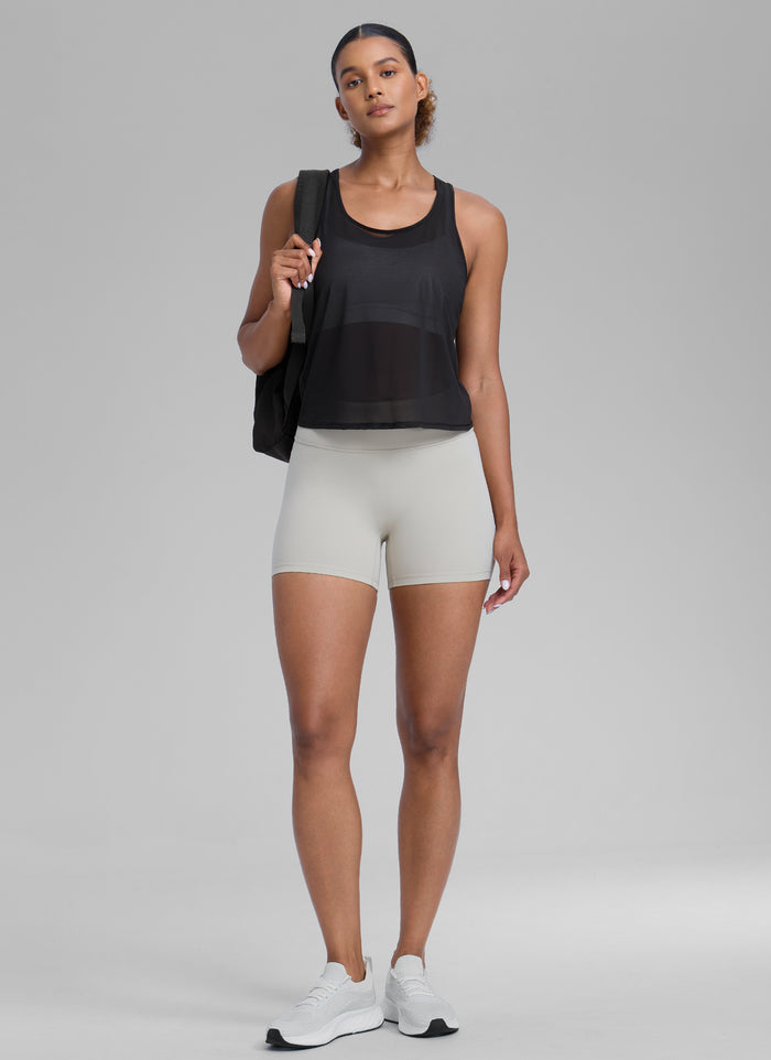 CRZ YOGA Women's Yoga Mesh Relaxed Fit Tops U Neck Tank Black