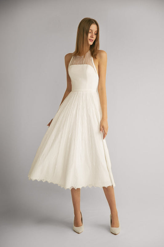 Midi Halter Neck Lace Wedding Dress Naomi