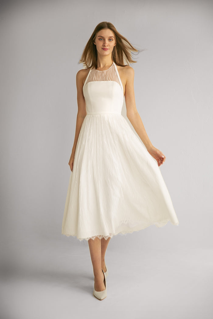 Midi Halter Neck Lace Wedding Dress Naomi