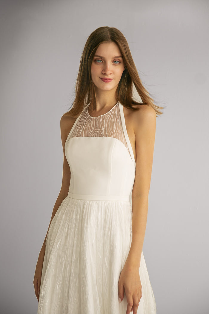 Midi Halter Neck Lace Wedding Dress Naomi