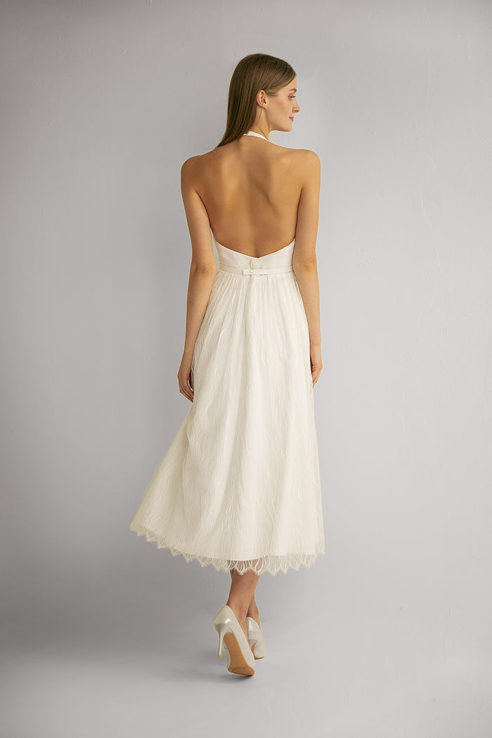 Midi Halter Neck Lace Wedding Dress Naomi
