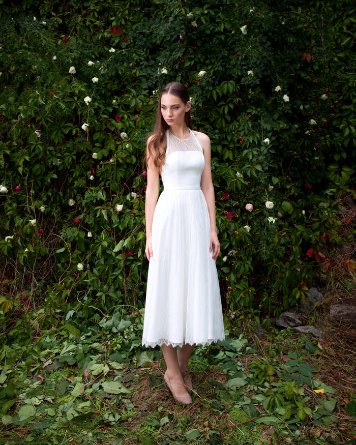 Midi Halter Neck Lace Wedding Dress Naomi