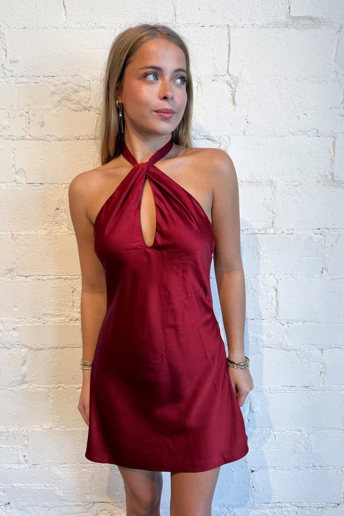 Midnight Satin Halter Dress, adeline boutique, dallas boutique, boutique
