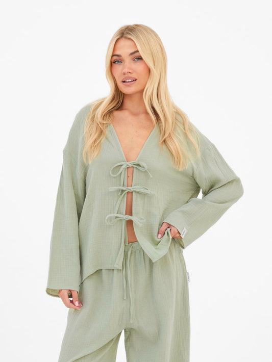 Mila Tie Up Top - Soft Sage