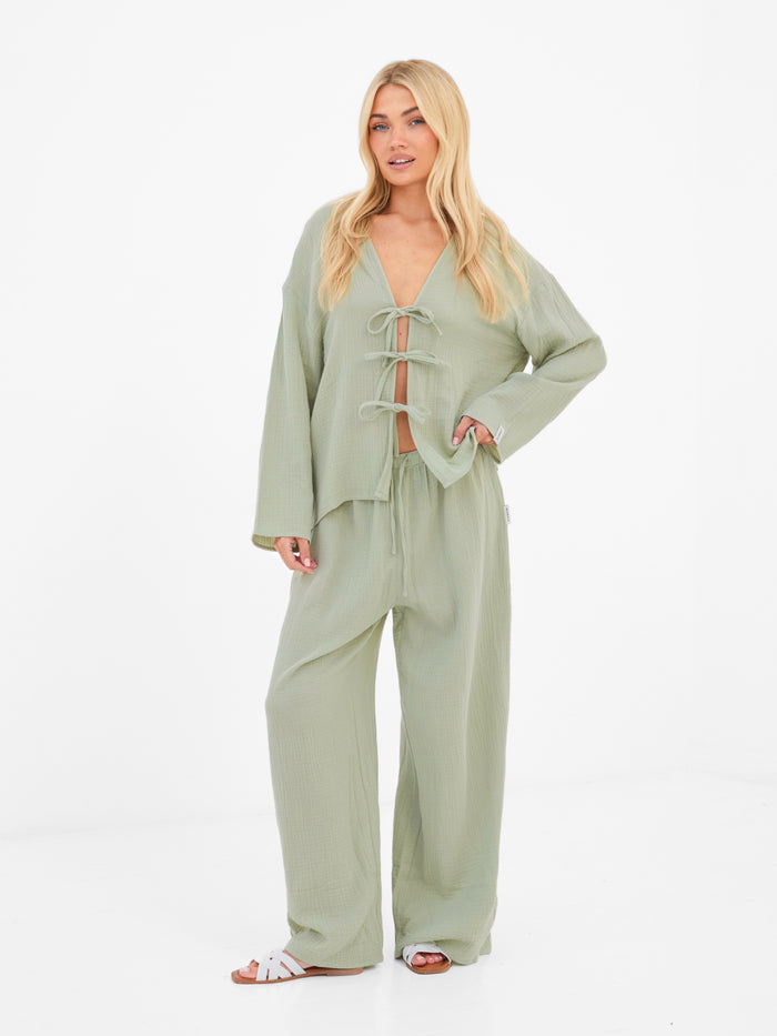 Mila Tie Up Top - Soft Sage