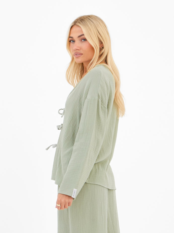 Mila Tie Up Top - Soft Sage
