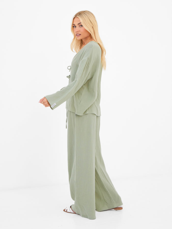 Mila Tie Up Top - Soft Sage