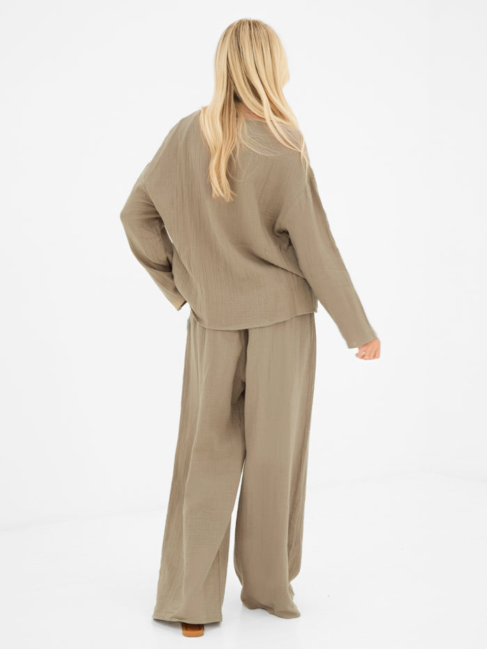 Mila Tie Up Top - Taupe
