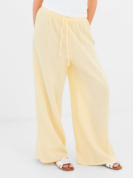 Mila Wide Leg Trousers - Butter Yellow