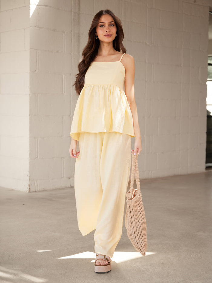 Mila Wide Leg Trousers - Butter Yellow