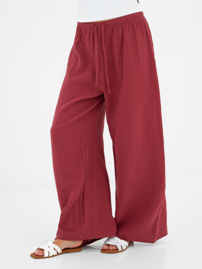 Mila Wide Leg Trousers - Washed Red