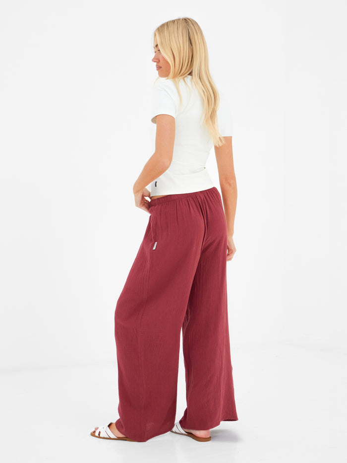 Mila Wide Leg Trousers - Washed Red