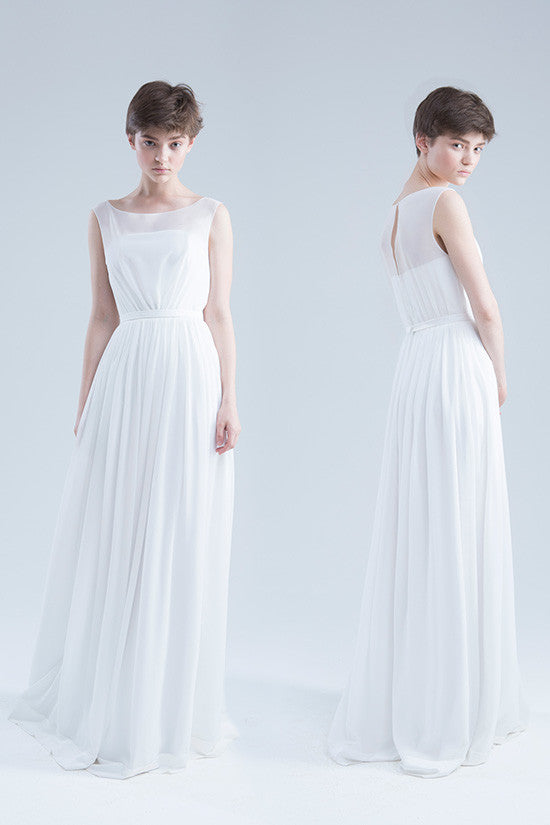 MINIMALIST BOAT NECK CHIFFON WEDDING DRESS AVELINA