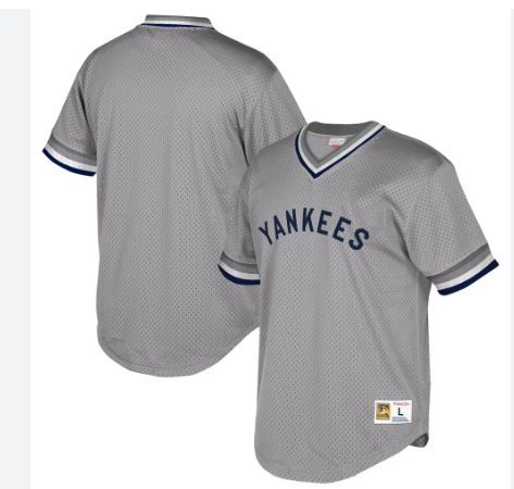 Mitchell and Ness - Mesh v Neck Yankees Jersey - Grey - Clique Apparel