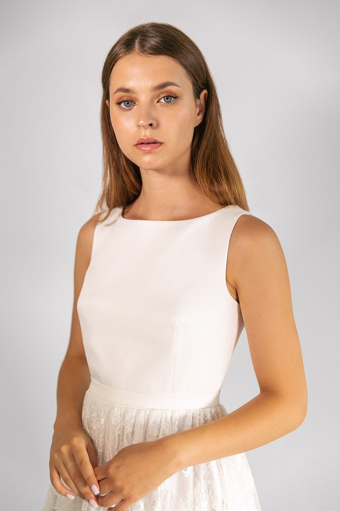 Modest Satin Midi Dress Lynn WIth Lace Skirt