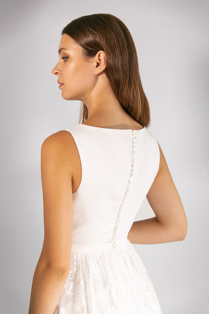Modest Satin Midi Dress Lynn WIth Lace Skirt