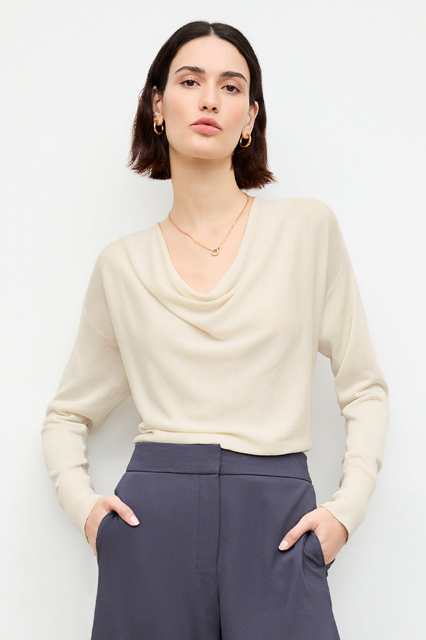 front image of a woman wearing the monica top in cream | Exclude | Grid