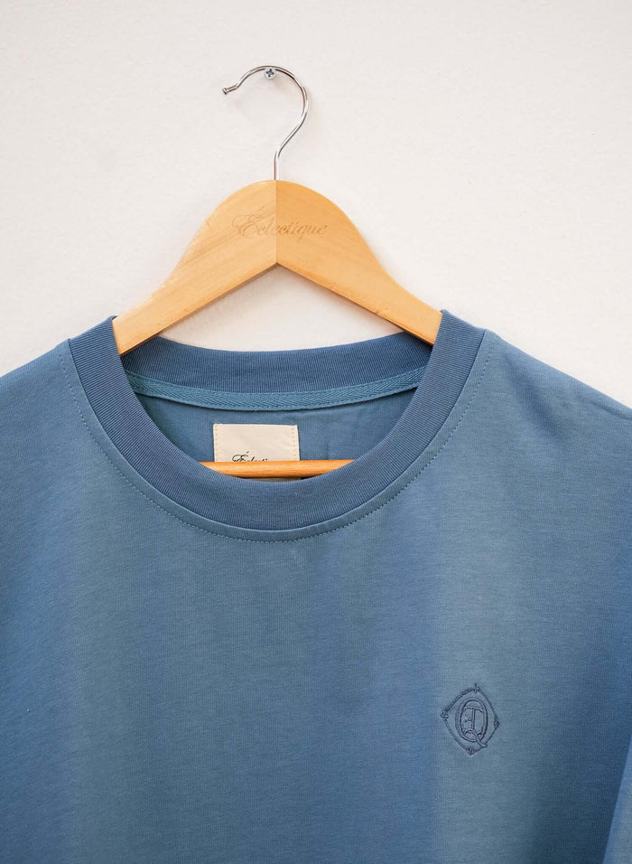 Monogram Embroidered Cotton T-Shirt in blue with embroidered logo on left chest.