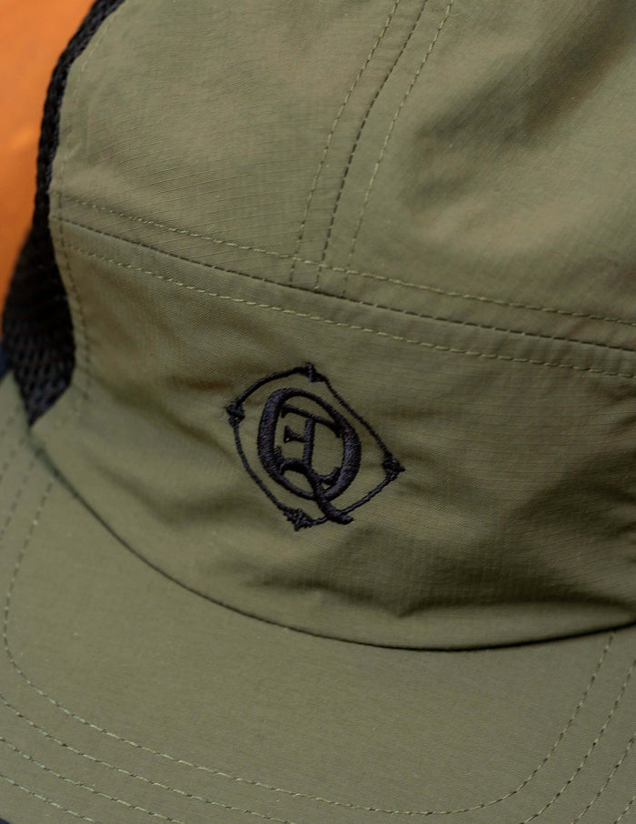 Monogram Performance Mesh Cap Olive featuring signature Éclectique logo on durable fabric.