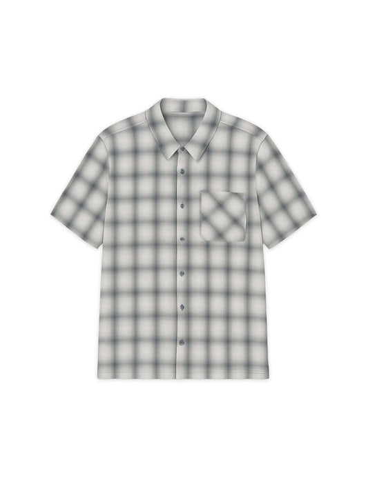 Monotone plaid button-up shirt featuring a soft cotton material and relaxed fit, ideal for casual wear.