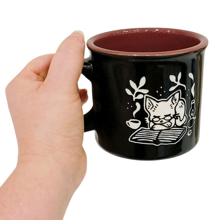 Mug - 14oz - Book Cat Camp Mug (Burgundy) by Bread and Badger