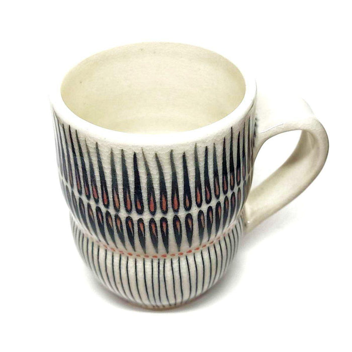 Mug - Large in Outward Linear and Pinstripe with Orange Accents by Britt Dietrich Ceramics