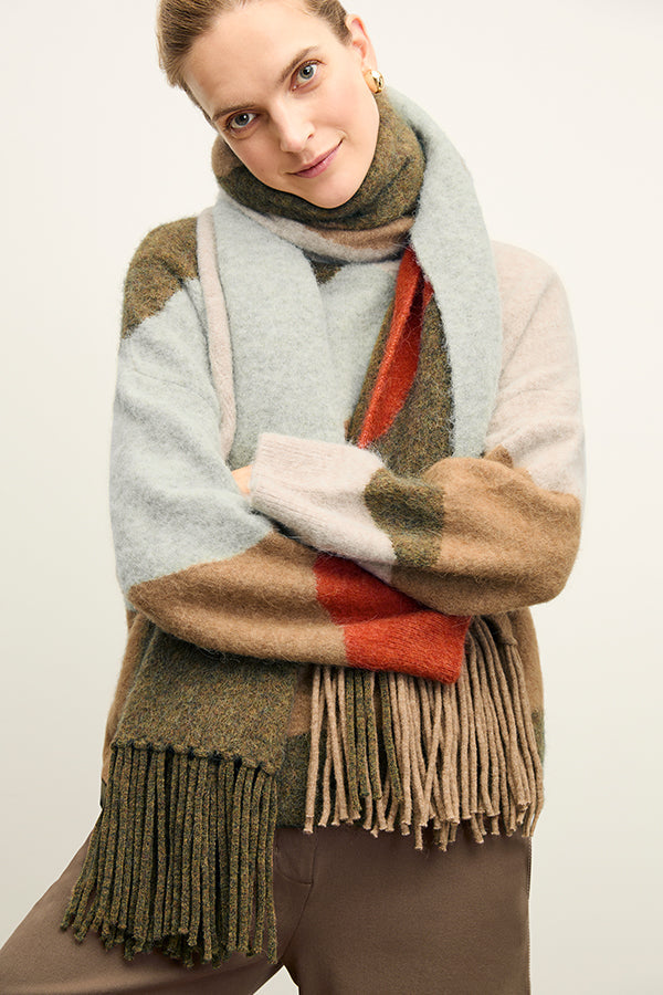 front image of a woman wearing the nash scarf in multi | Exclude | Grid