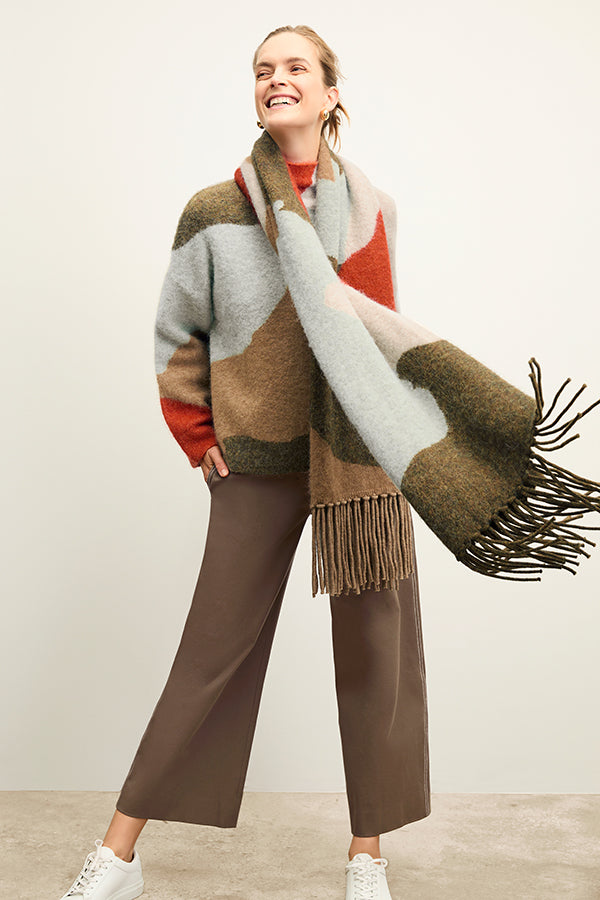 front image of a woman wearing the nash scarf in multi | Exclude | Grid Hover