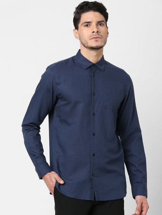 Navy Blue Full Sleeves Linen Shirt
