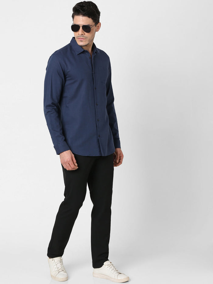 Navy Blue Full Sleeves Linen Shirt