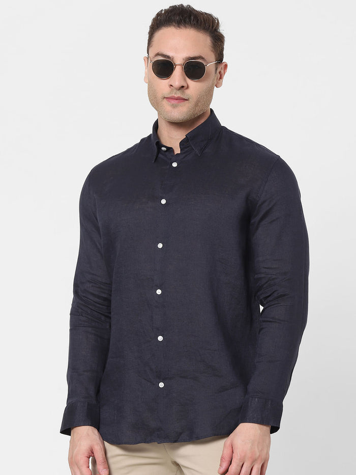 Navy Blue Full Sleeves Linen Shirt