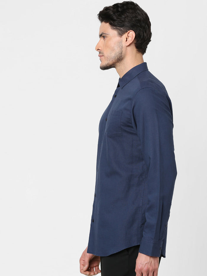 Navy Blue Full Sleeves Linen Shirt