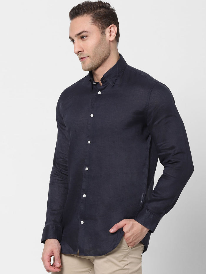 Navy Blue Full Sleeves Linen Shirt