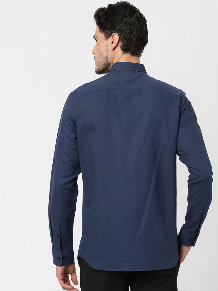 Navy Blue Full Sleeves Linen Shirt