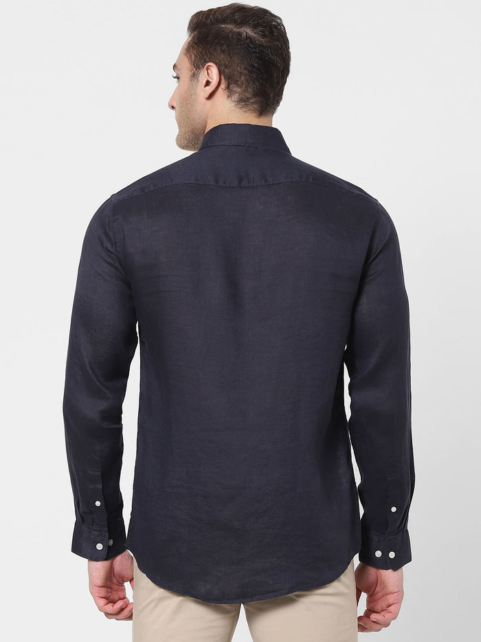 Navy Blue Full Sleeves Linen Shirt
