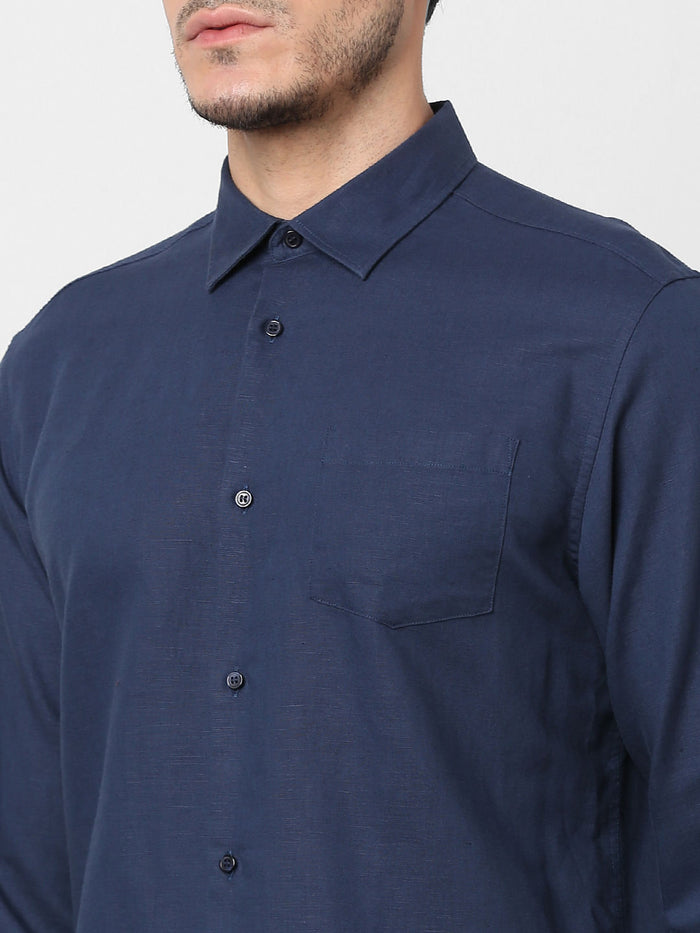 Navy Blue Full Sleeves Linen Shirt