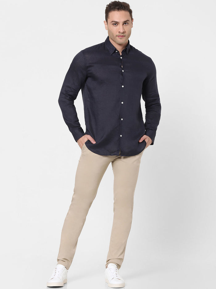 Navy Blue Full Sleeves Linen Shirt
