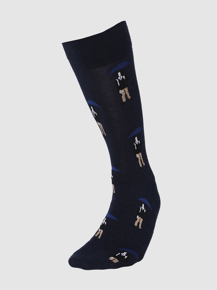 Navy Blue Graphic Print Mid Calf Length Socks