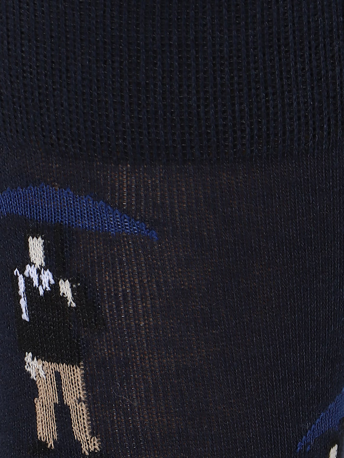 Navy Blue Graphic Print Mid Calf Length Socks