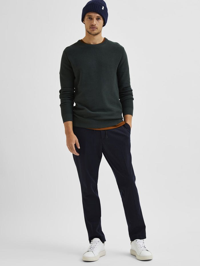 Navy Blue Mid Rise Striped Trousers