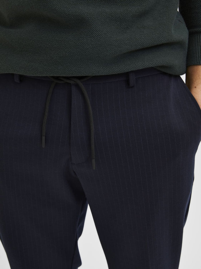 Navy Blue Mid Rise Striped Trousers