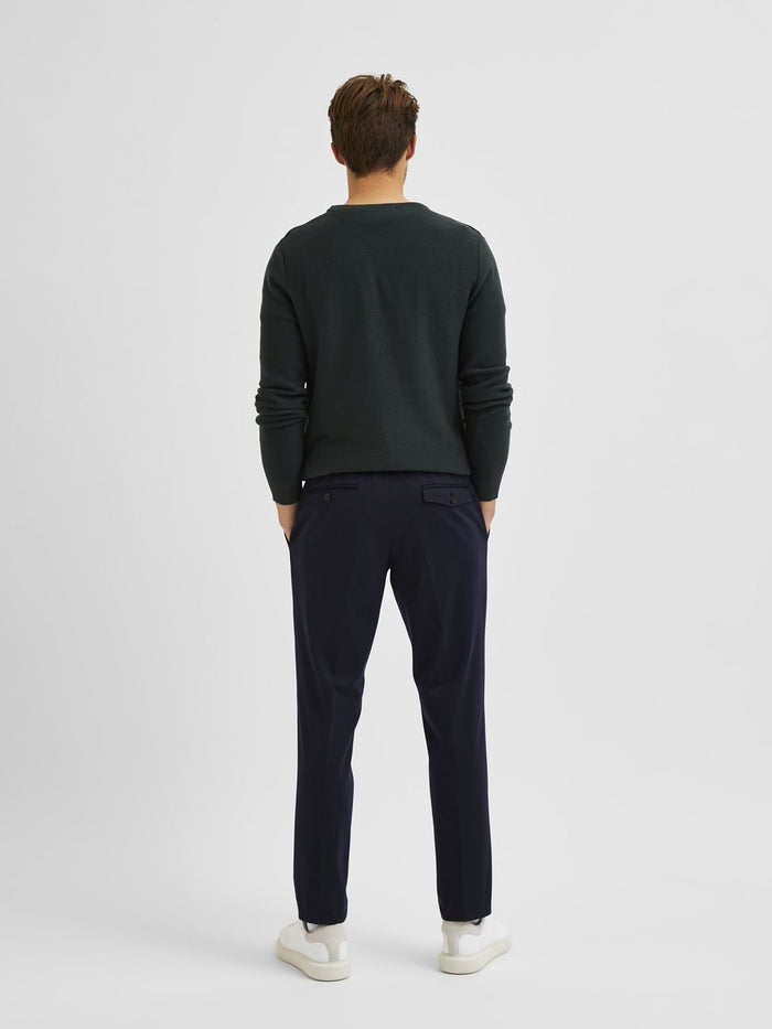 Navy Blue Mid Rise Striped Trousers