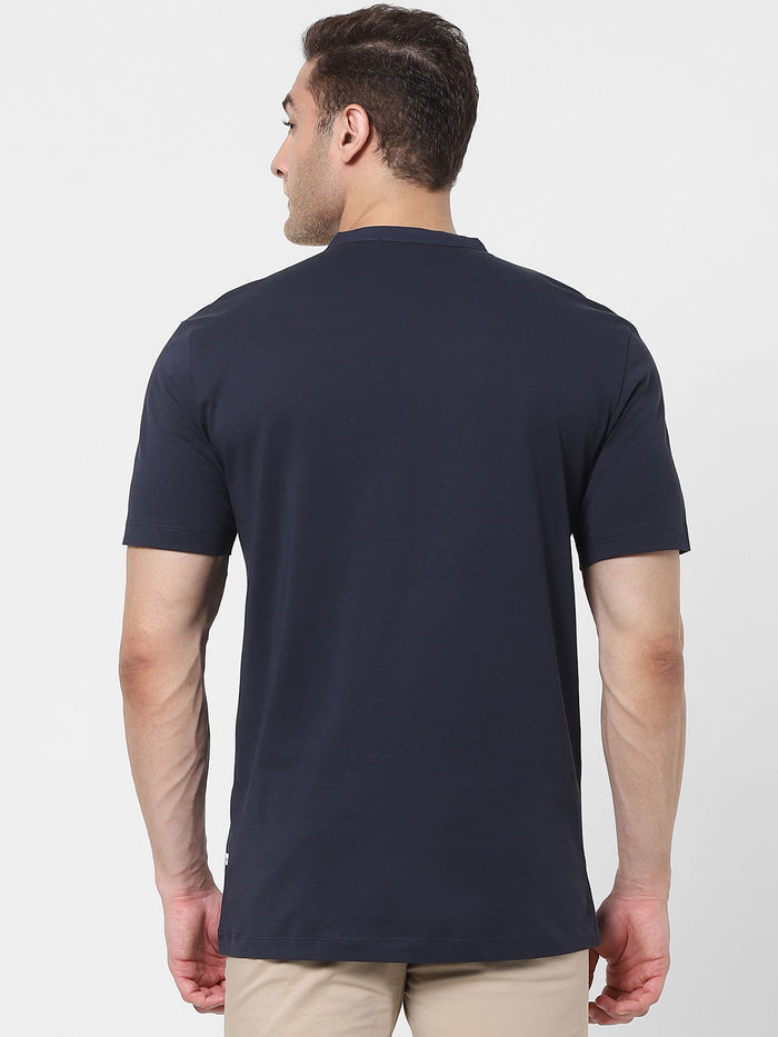 Navy Blue Organic Cotton Polo Neck T-Shirt