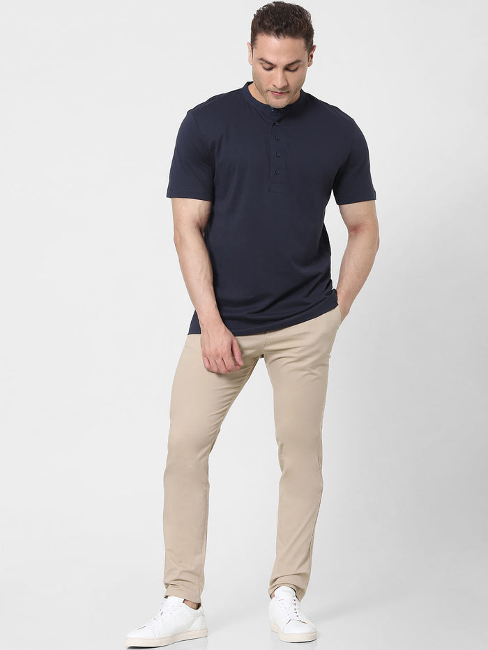 Navy Blue Organic Cotton Polo Neck T-Shirt