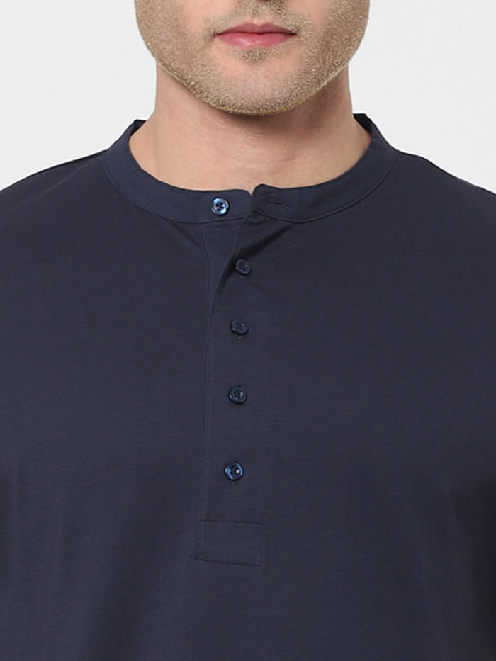 Navy Blue Organic Cotton Polo Neck T-Shirt