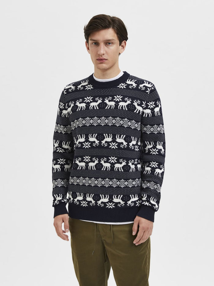 Navy Blue Xmas Print Pullover