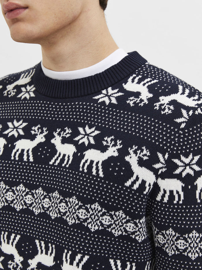 Navy Blue Xmas Print Pullover