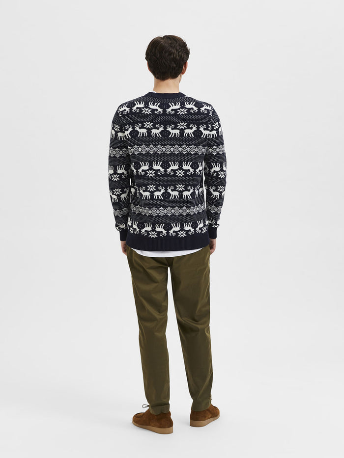 Navy Blue Xmas Print Pullover
