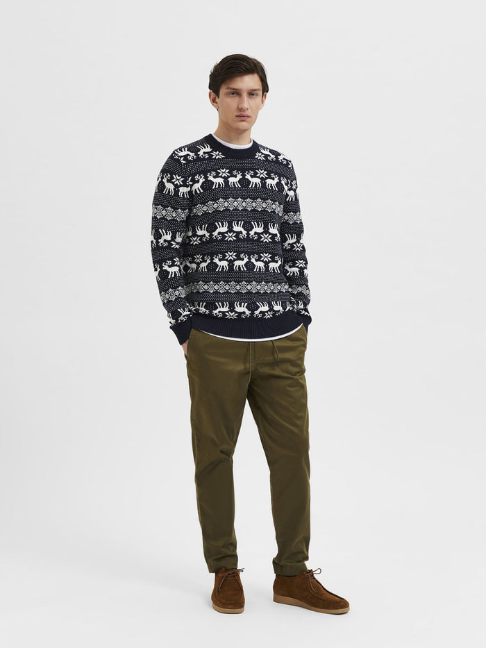 Navy Blue Xmas Print Pullover
